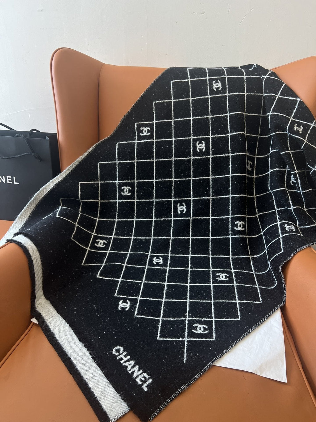 Chanel Black & Ivory Grid Shawl — hero