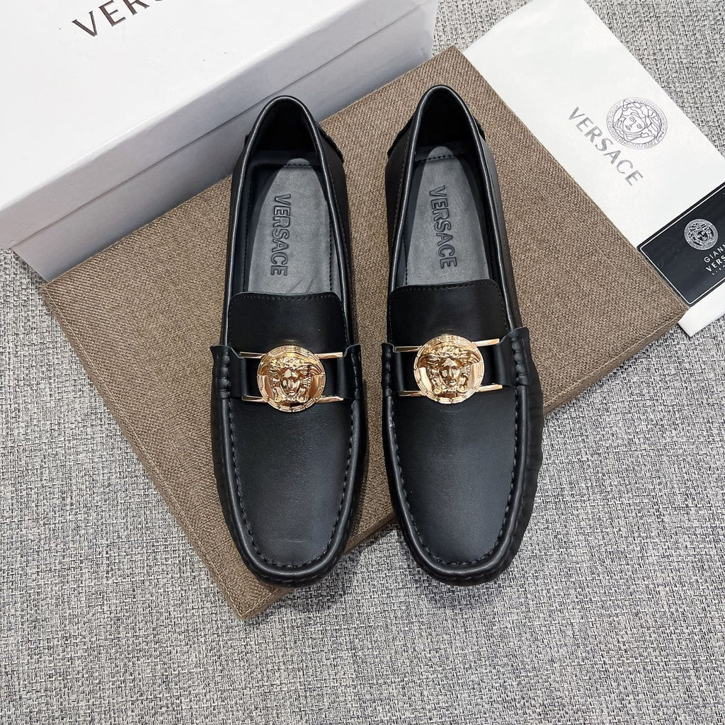 Versace Black Gold-Hardware Loafers — detail