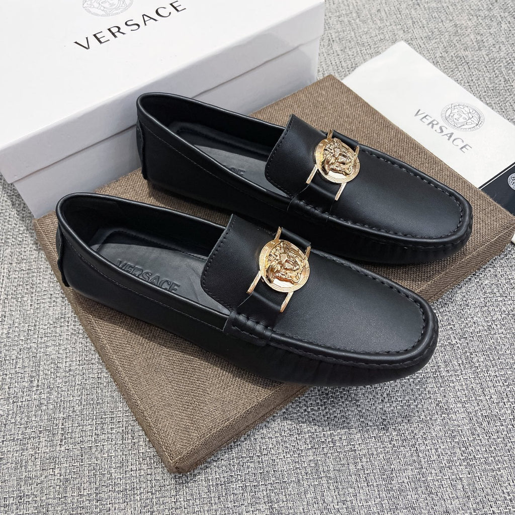 Versace Black Gold-Hardware Loafers — detail
