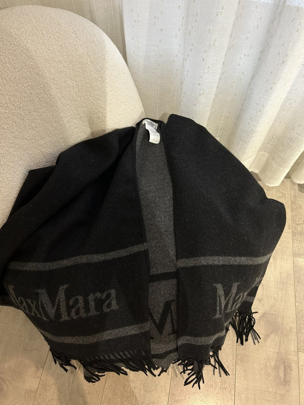 Max Mara Reversible Fringed Wrap Cape — front