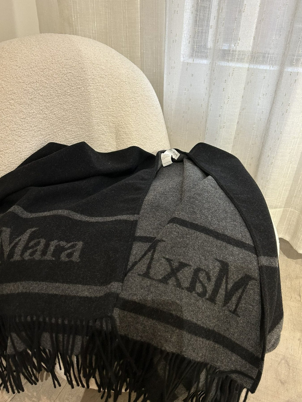 Max Mara Reversible Fringed Wrap Cape — detail