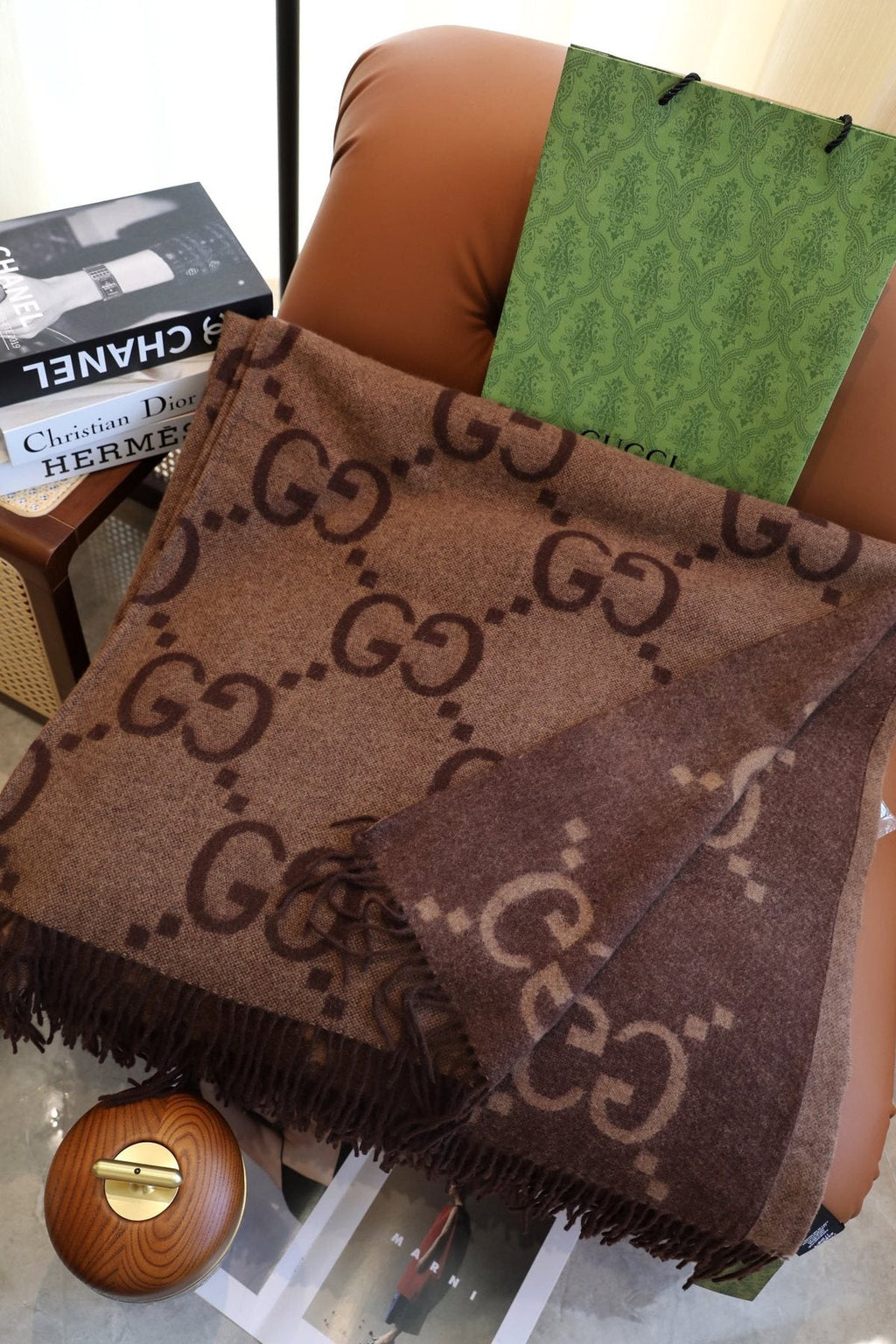 Gucci Brown Fringed Poncho — detail