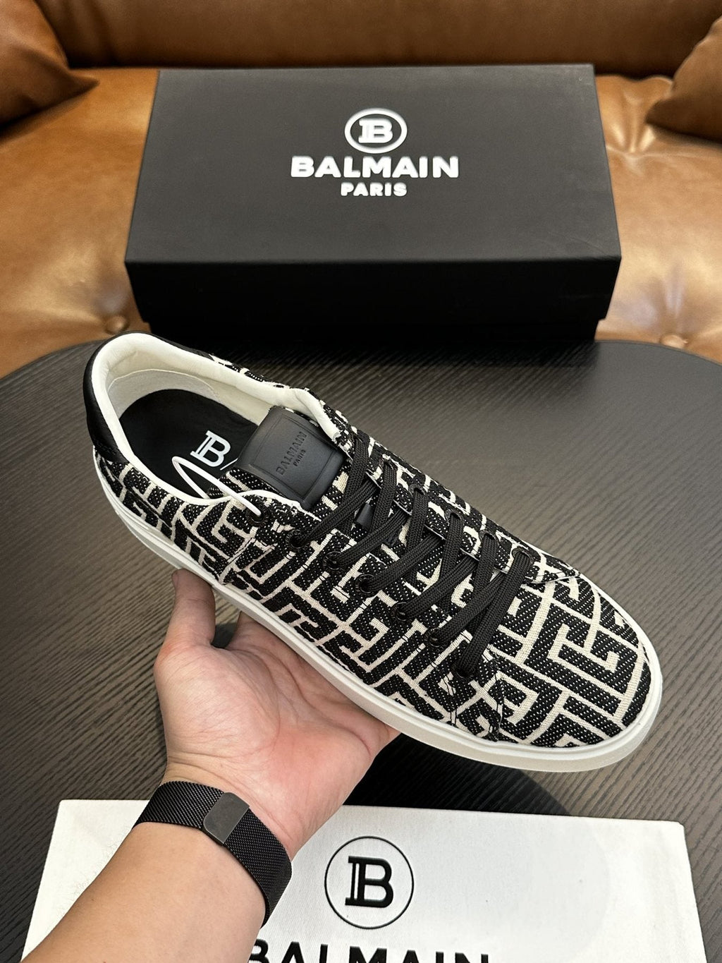 Balmain B-Skate Patterned Low-Top Sneakers — front