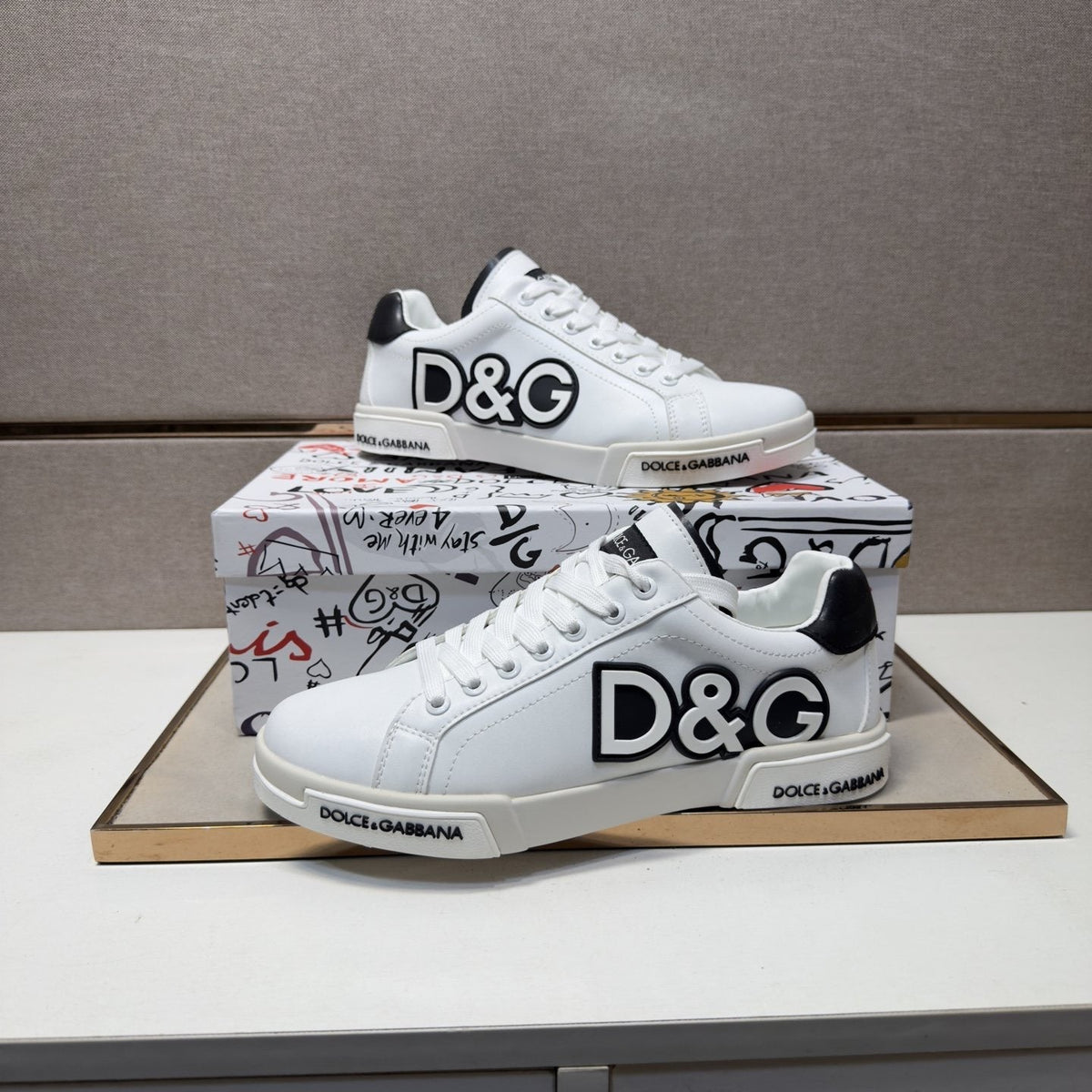 Dolce & Gabbana White Logo Low-Top Sneakers — side