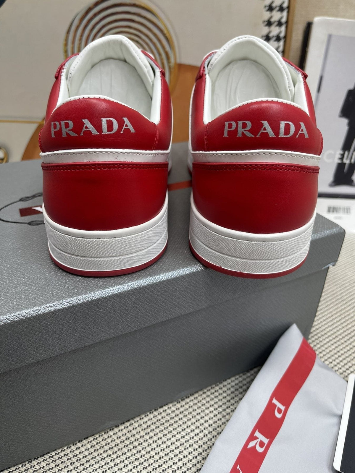 Prada Red and White Low-Top Sneakers — back