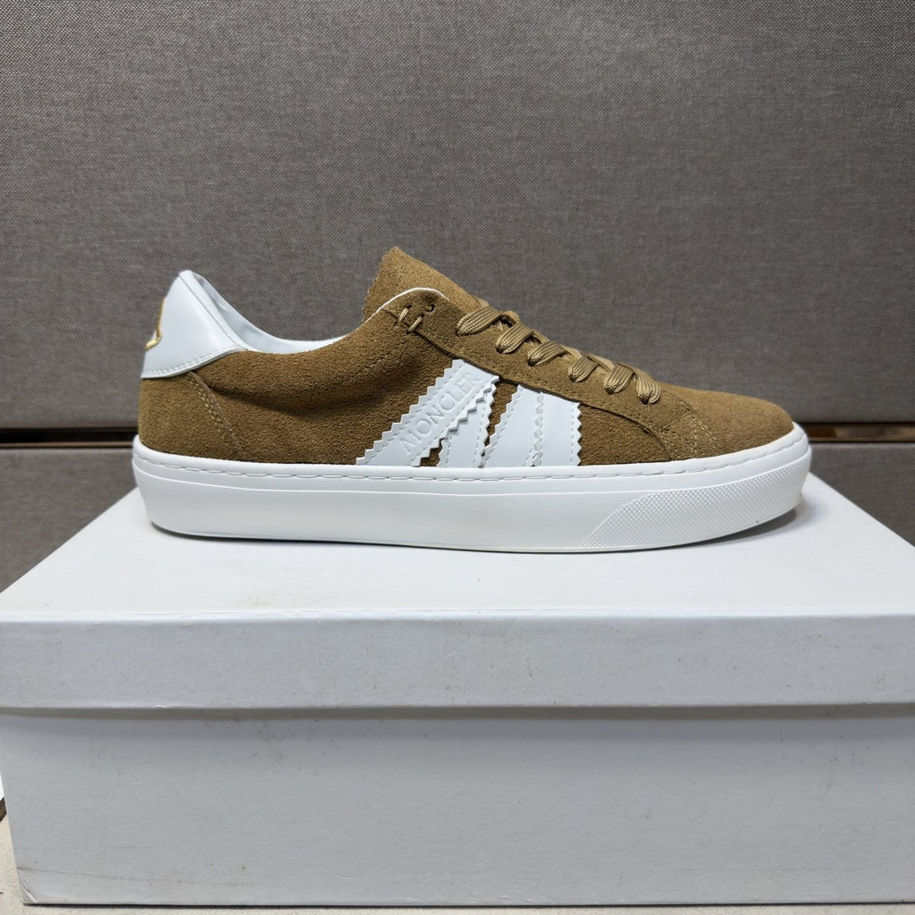 Moncler Tan and White Striped Low-Top Sneakers — hero