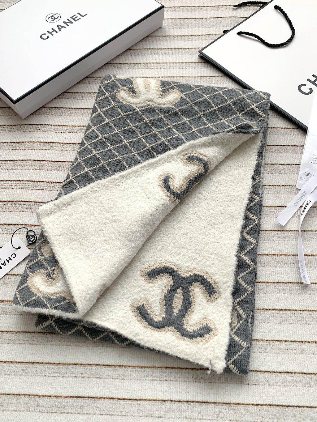 Chanel Diamond-Pattern Logo Scarf — front