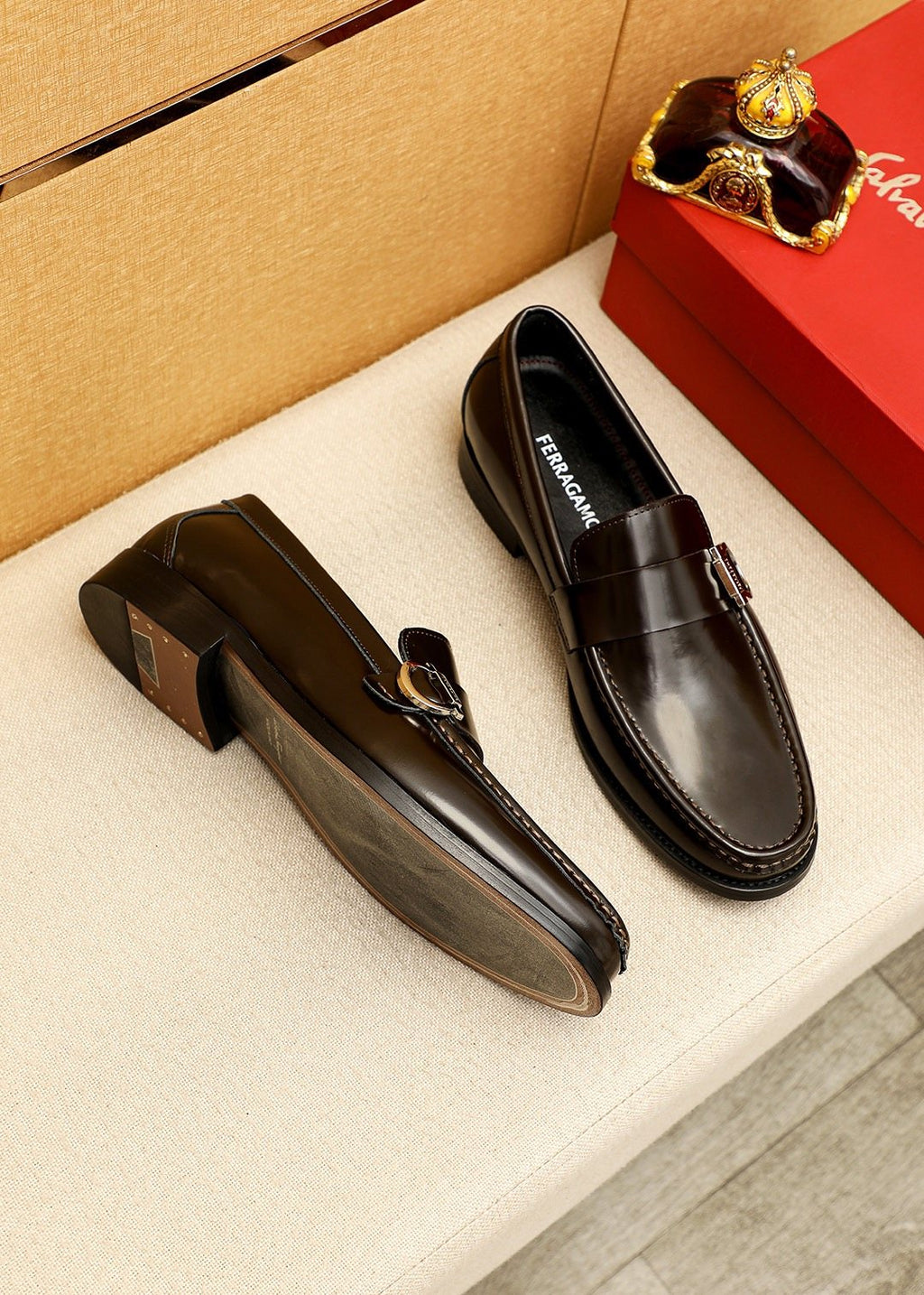 Ferragamo Black Buckle Moc-Toe Loafers — side