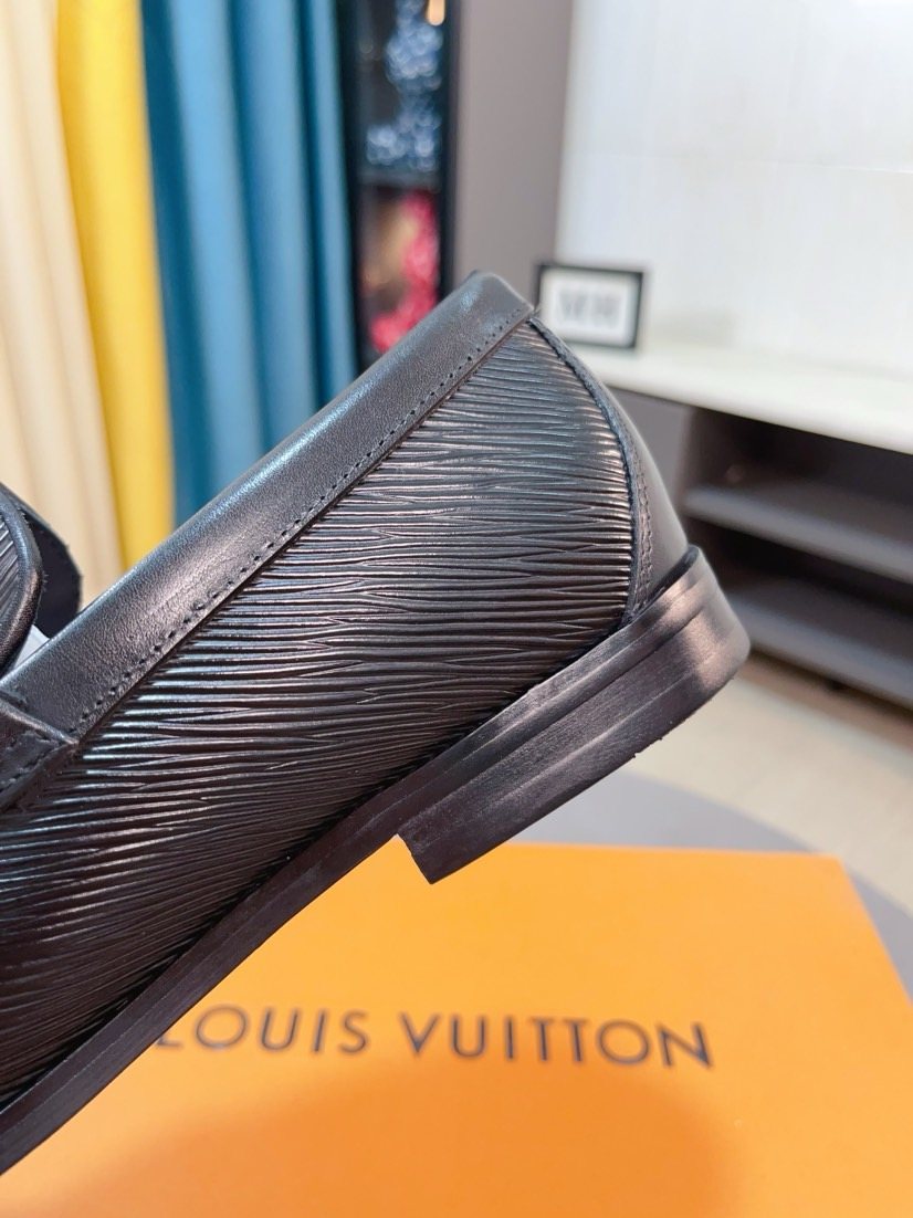 Louis Vuitton Black Textured Bar Slip-On Shoes — detail