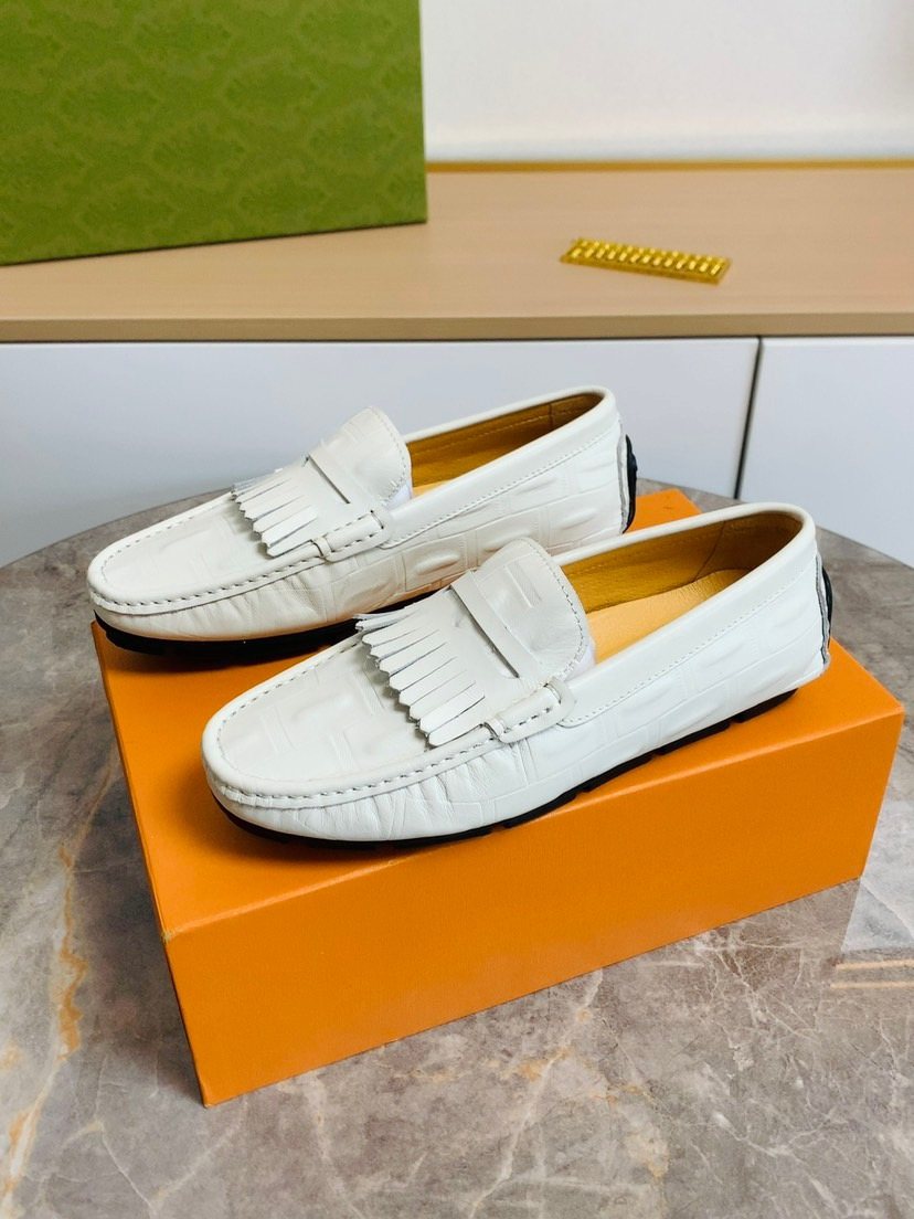 Men's White Fringe Loafers — front
