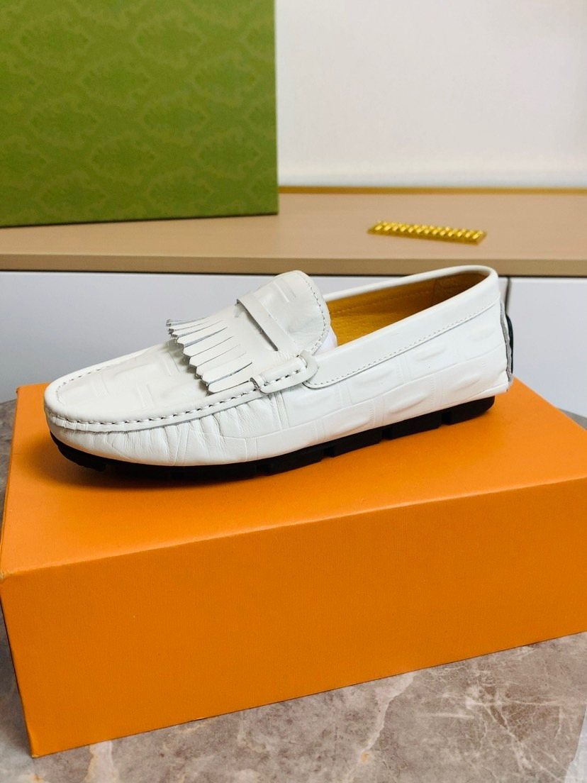 Men's White Fringe Loafers — side