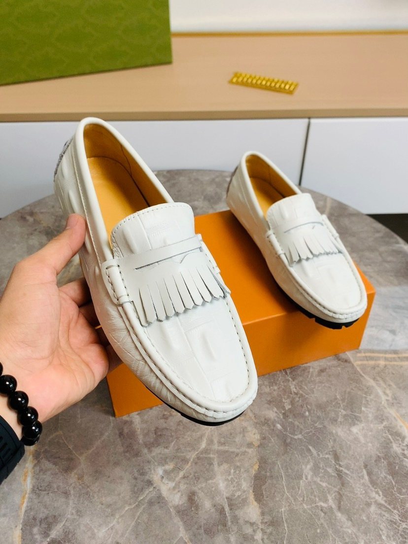 Men's White Fringe Loafers — model