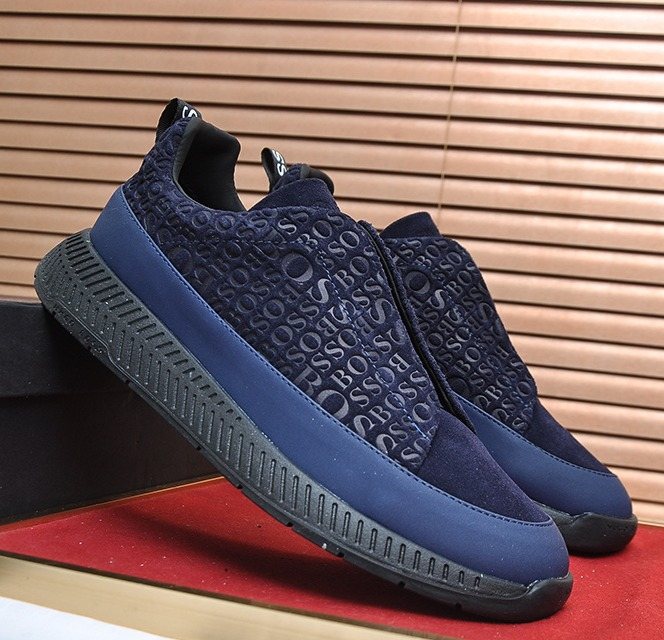 BOSS Navy Blue Textured Slip-On Sneakers — hero