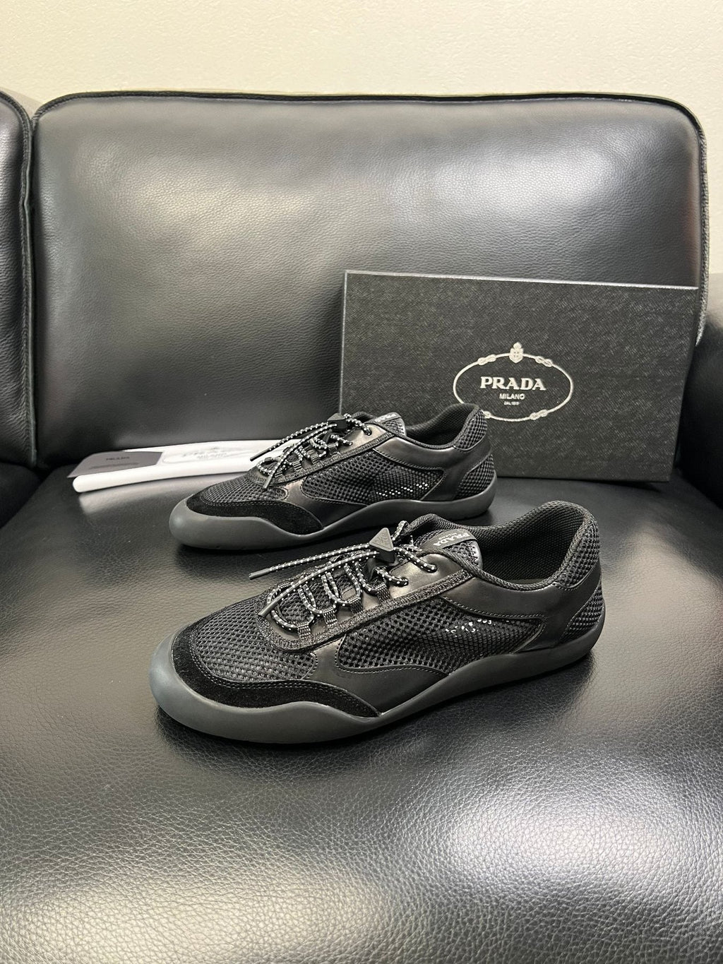 Prada Black and Charcoal Gray Sneakers — side