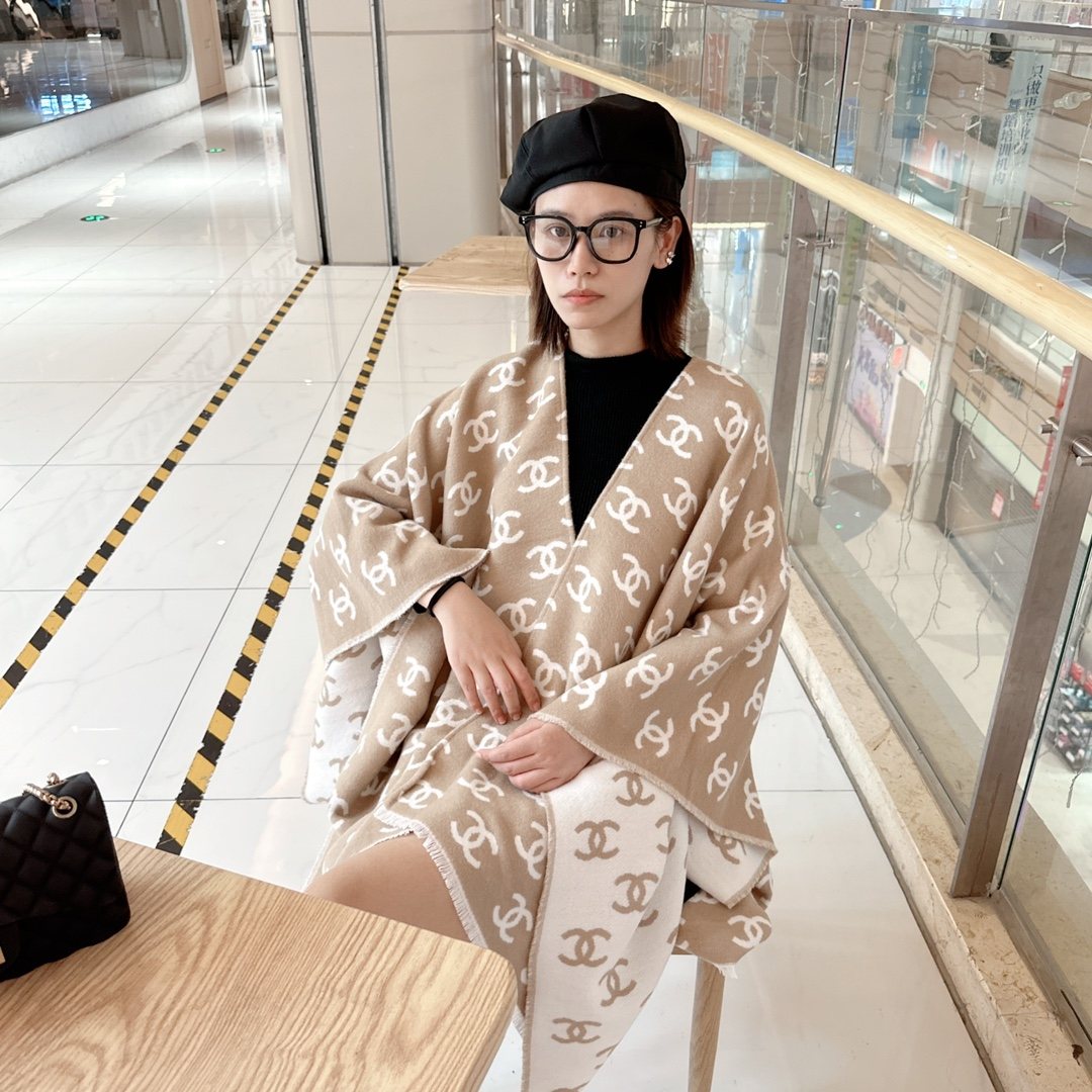 Chanel Fringed Motif Shawl — model