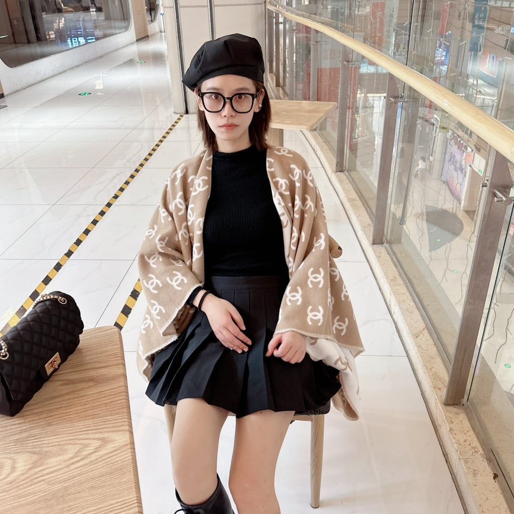 Chanel Fringed Monogram Shawl — model