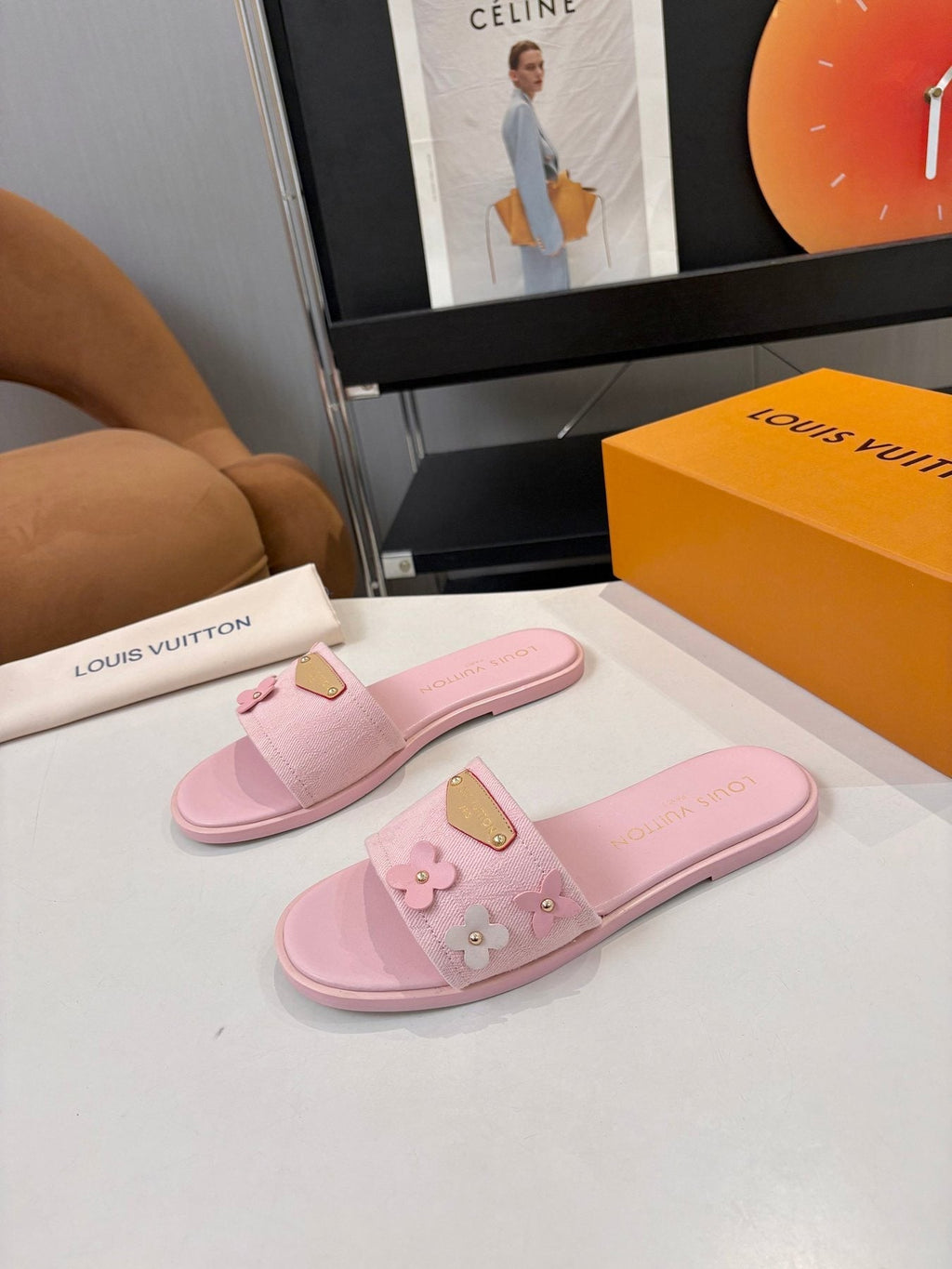 Louis Vuitton Pink Flower Slide Sandals — side
