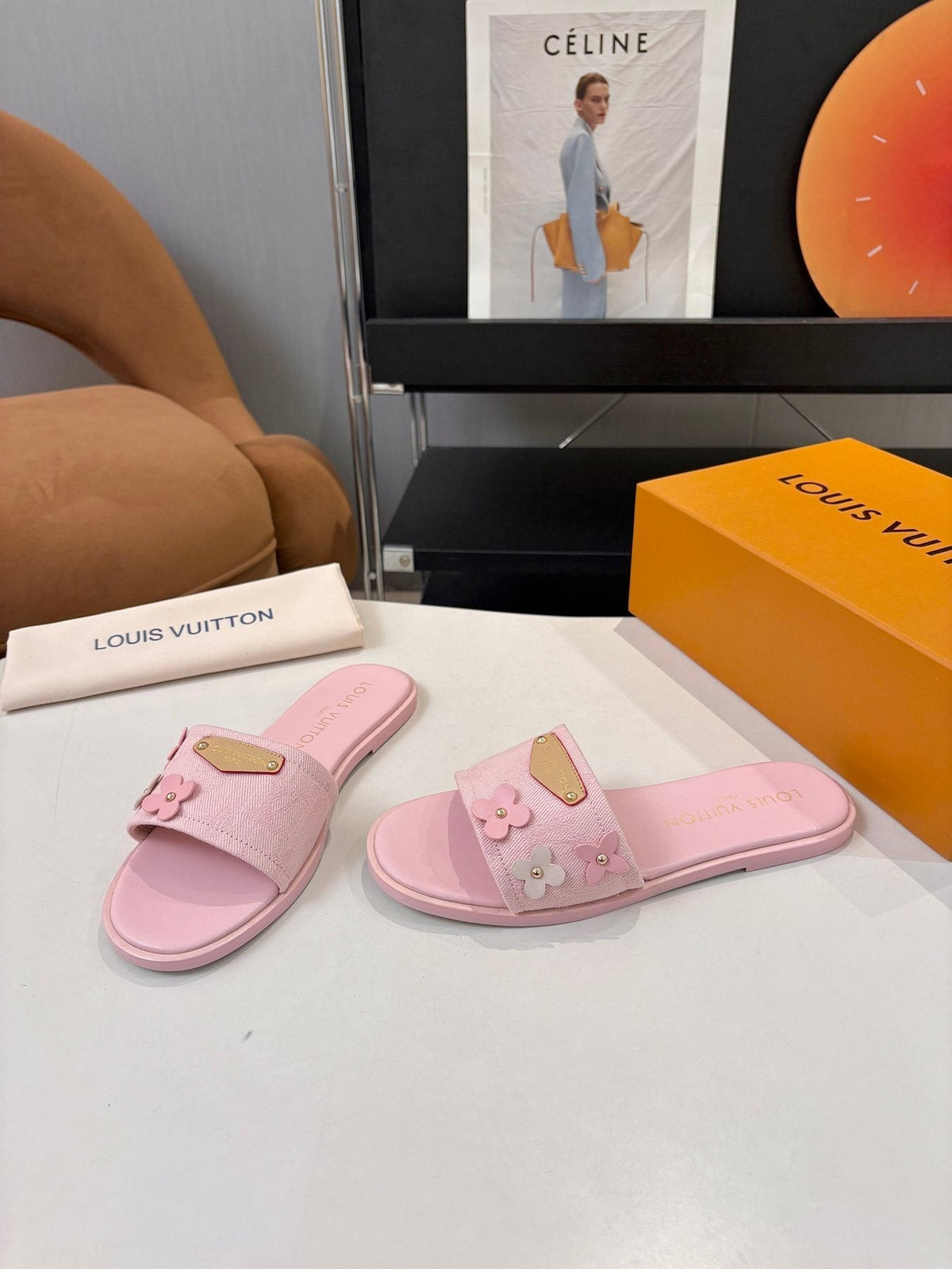 Louis Vuitton Pink Flower Slide Sandals — side