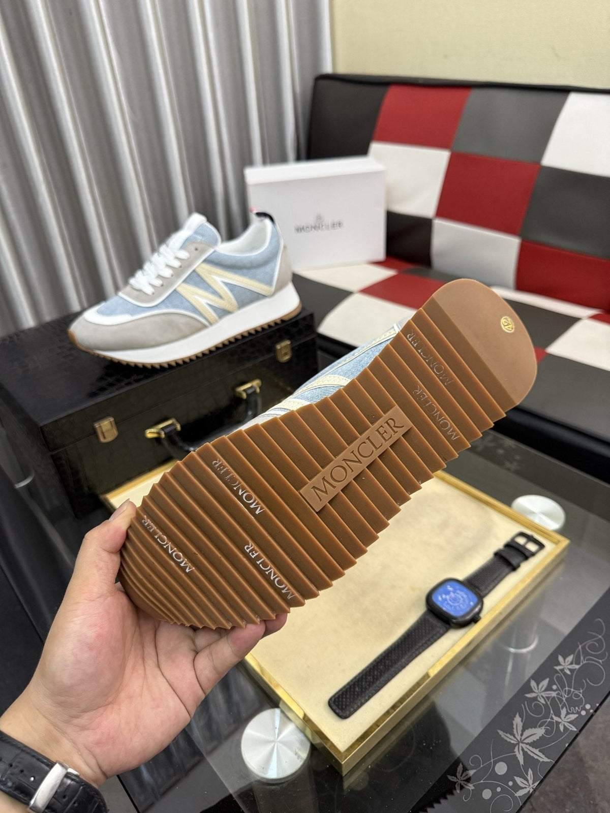 Moncler Light Blue Panel Low-Top Sneakers — side