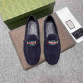 Gucci Navy Striped-Bit Driving Loafers — hero