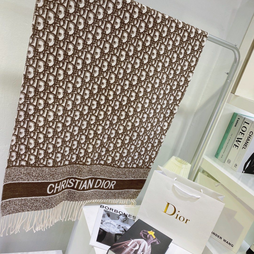 Dior Brown & Ivory Fringed Scarf — hero