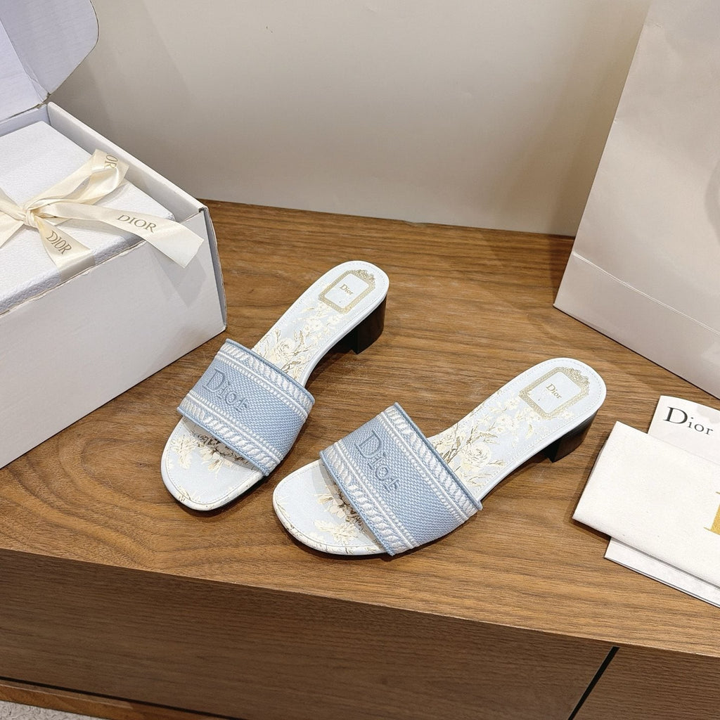 Dior Light Blue Embroidered Slide Sandals — front