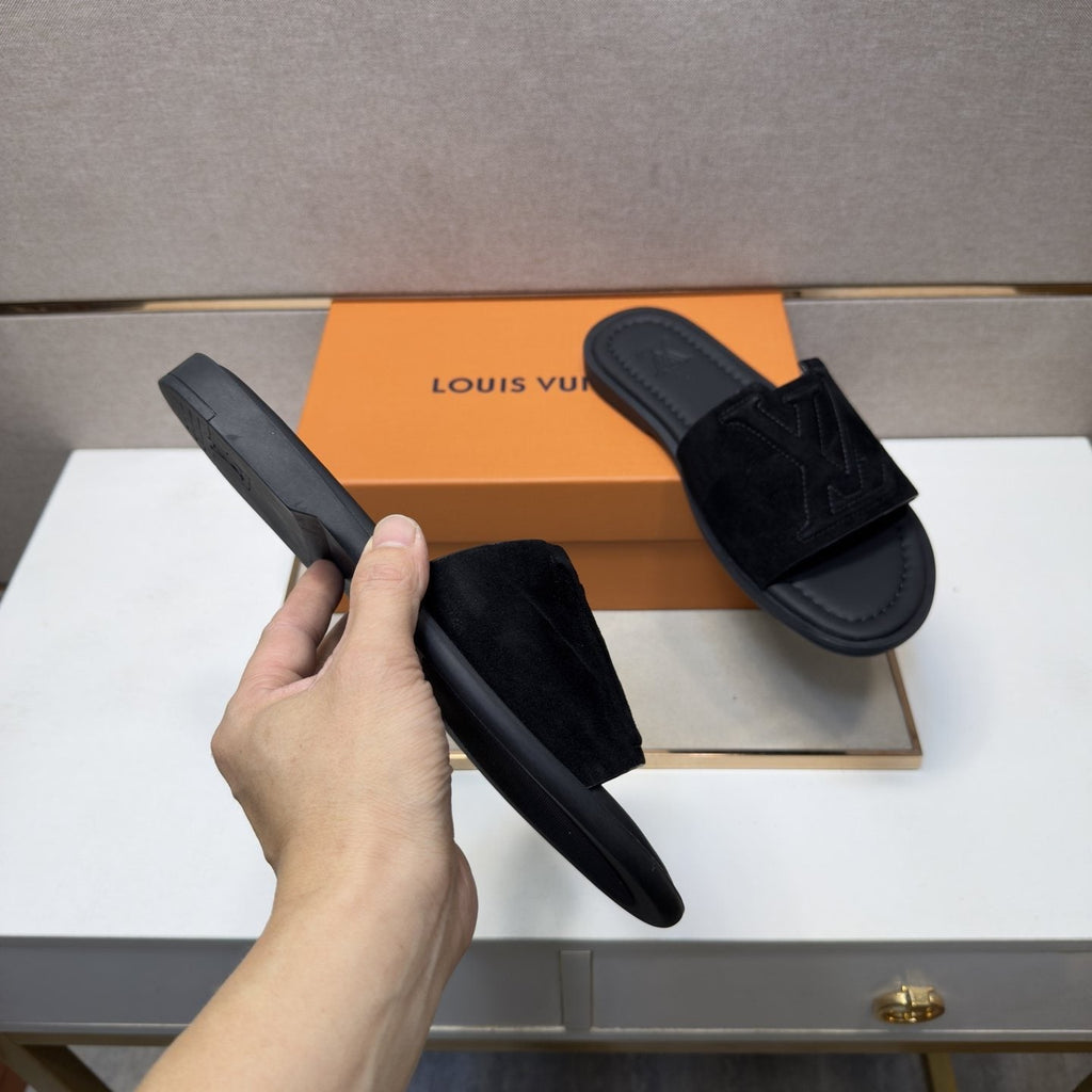Louis Vuitton Black Logo Slide Sandals — model