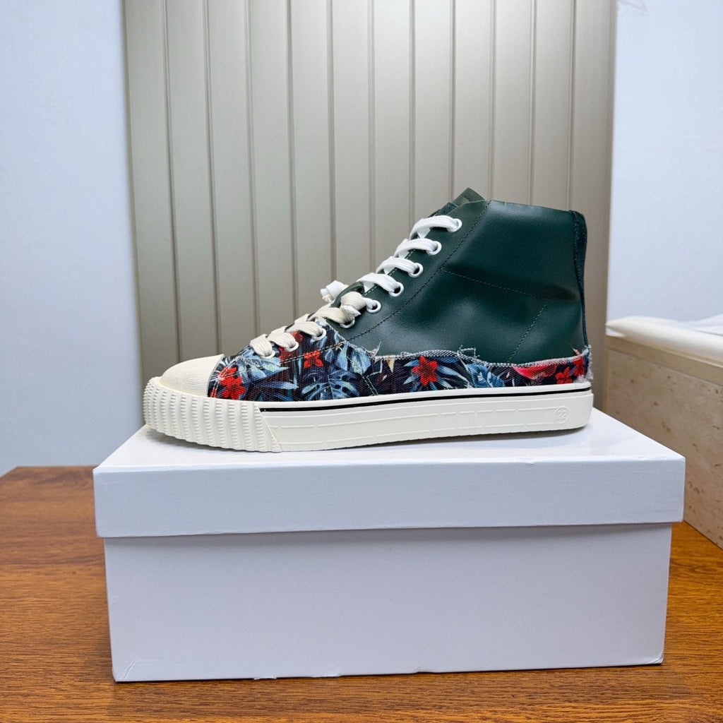 Maison Margiela Dark Green Floral High-Top Sneakers — side