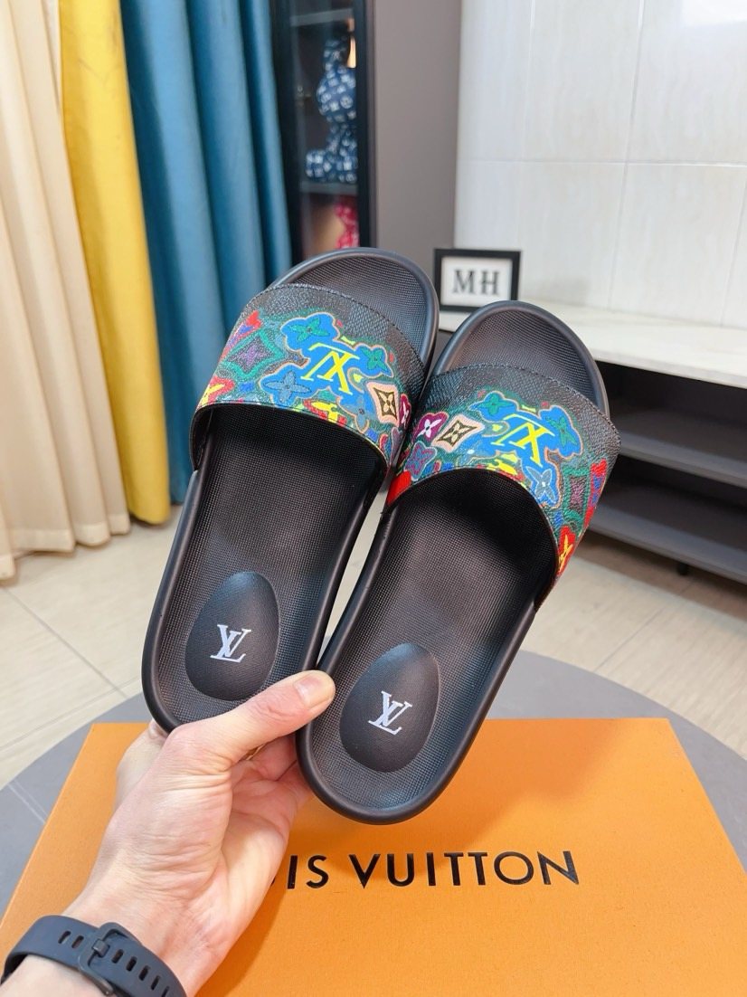 Louis Vuitton Multicolor Strap Slide Sandals — front