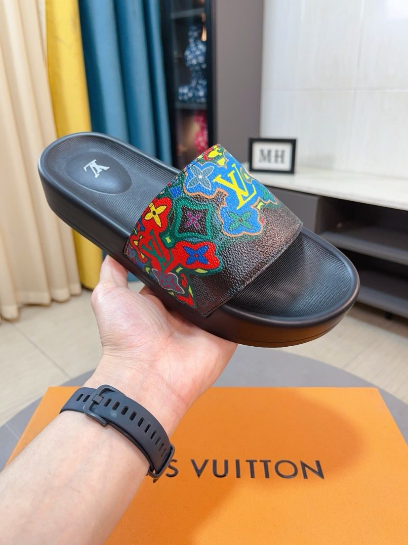 Louis Vuitton Multicolor Strap Slide Sandals — front