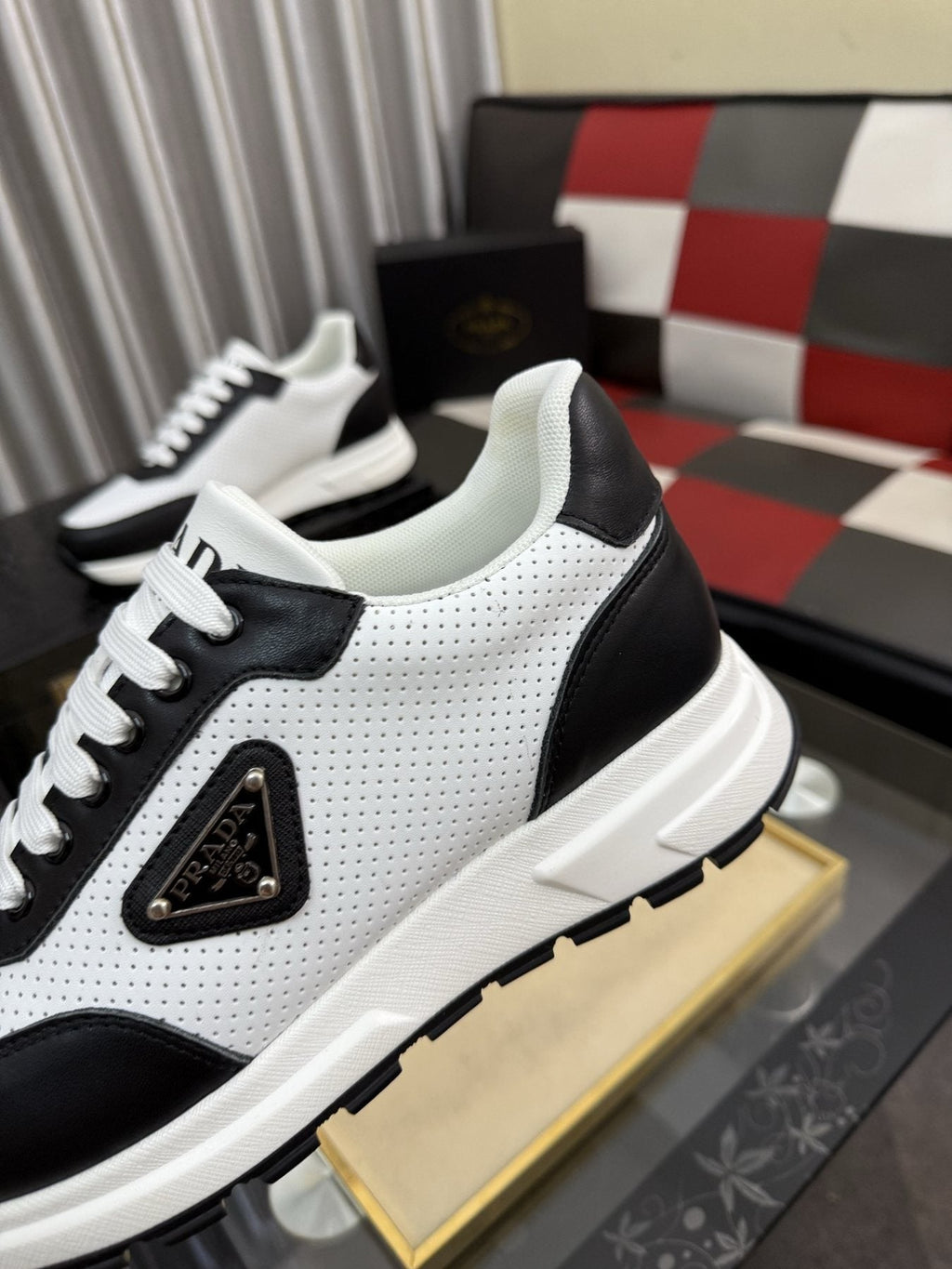 Prada White and Black Low-Top Sneakers — detail