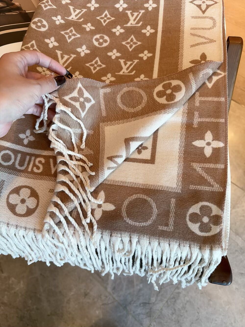Louis Vuitton Monogram Fringe Scarf — detail