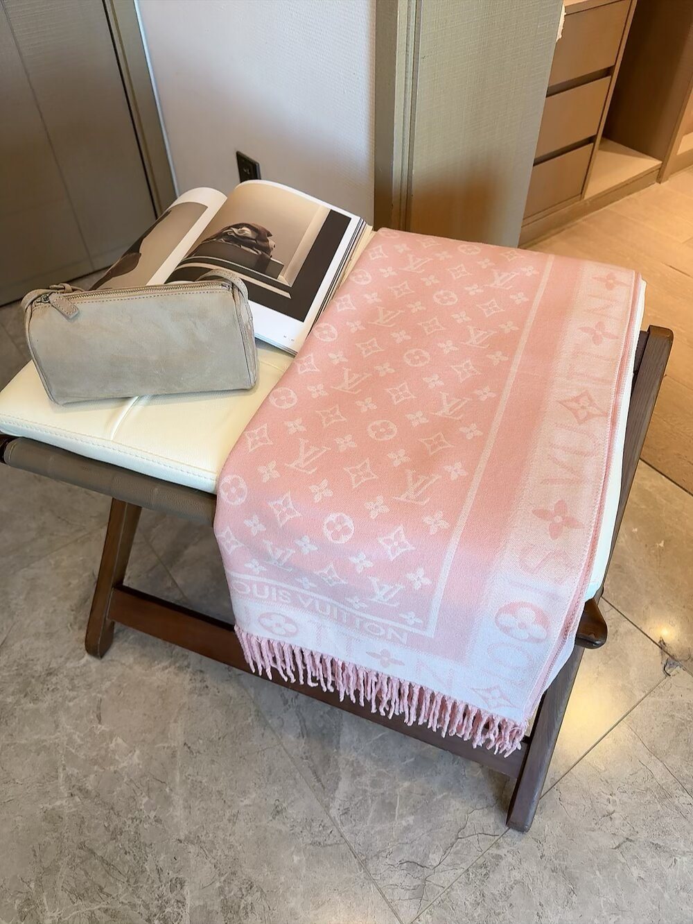 Louis Vuitton Monogram Fringed Scarf — front