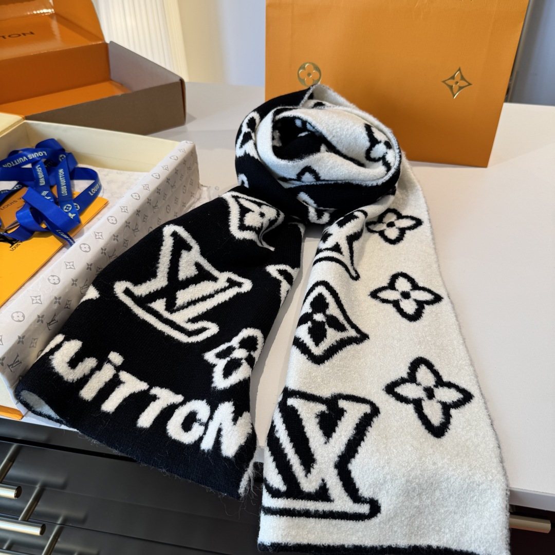 Louis Vuitton Black & Ivory Monogram Scarf — side