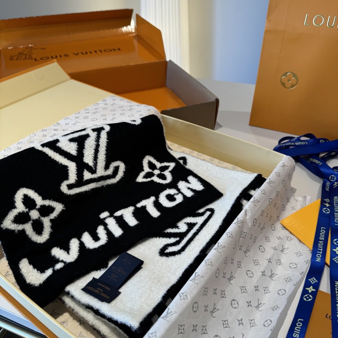 Louis Vuitton Black & Ivory Monogram Scarf — front