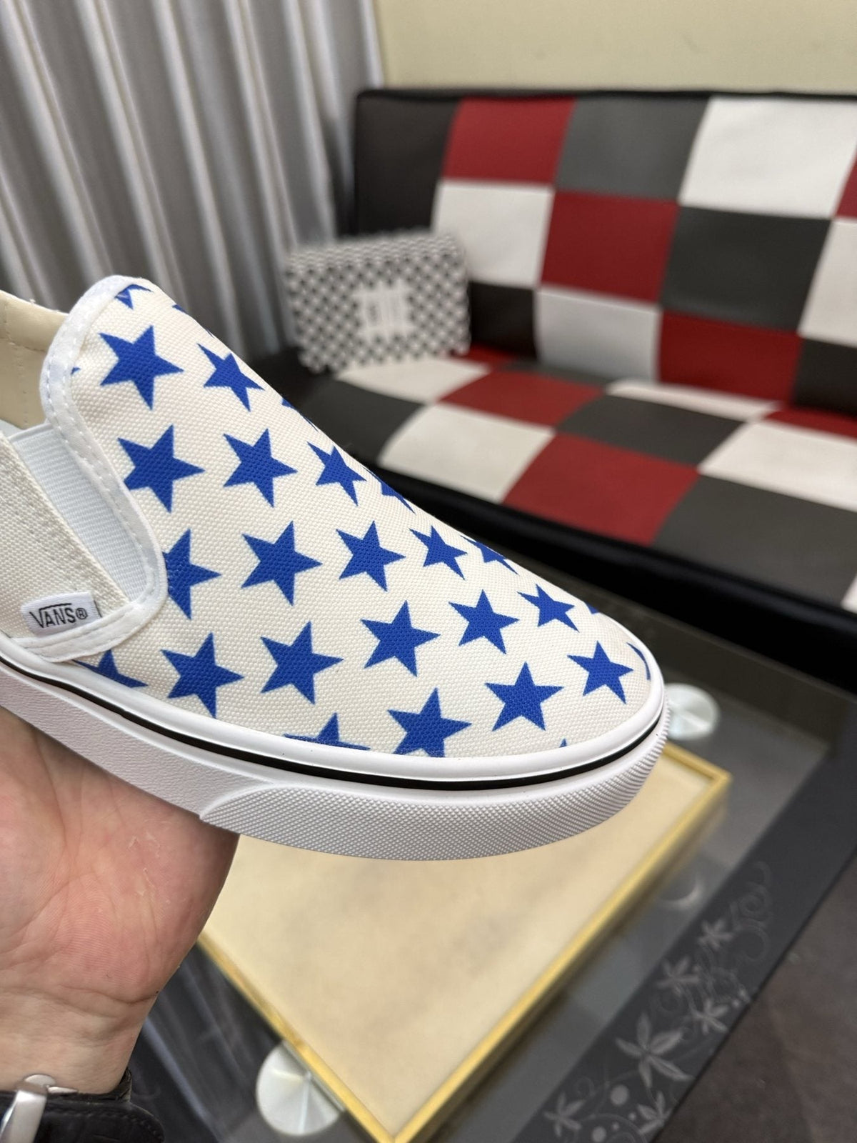 Vans Blue Star Print Slip-On Sneakers — side