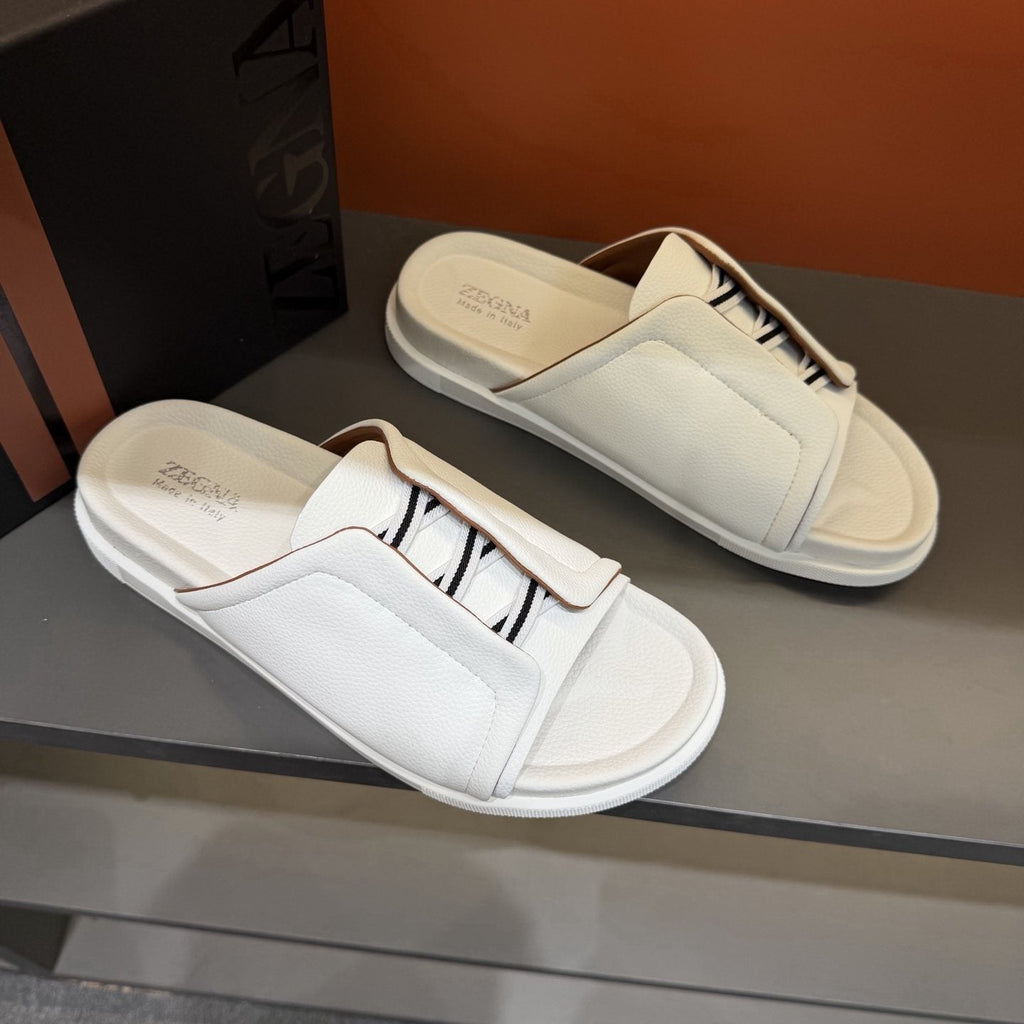 ZEGNA White Striped Slide Sandals — side