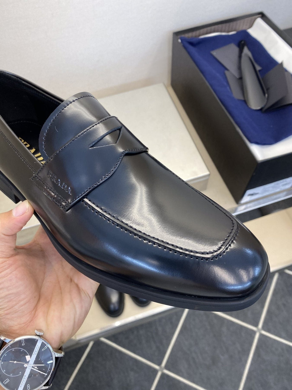 Prada Black Leather Loafers — front