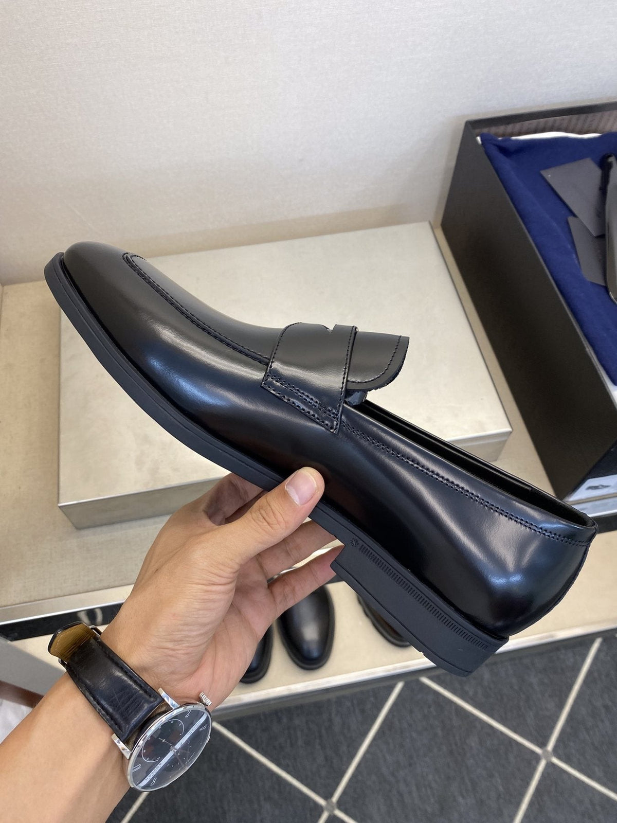 Prada Black Leather Loafers — side