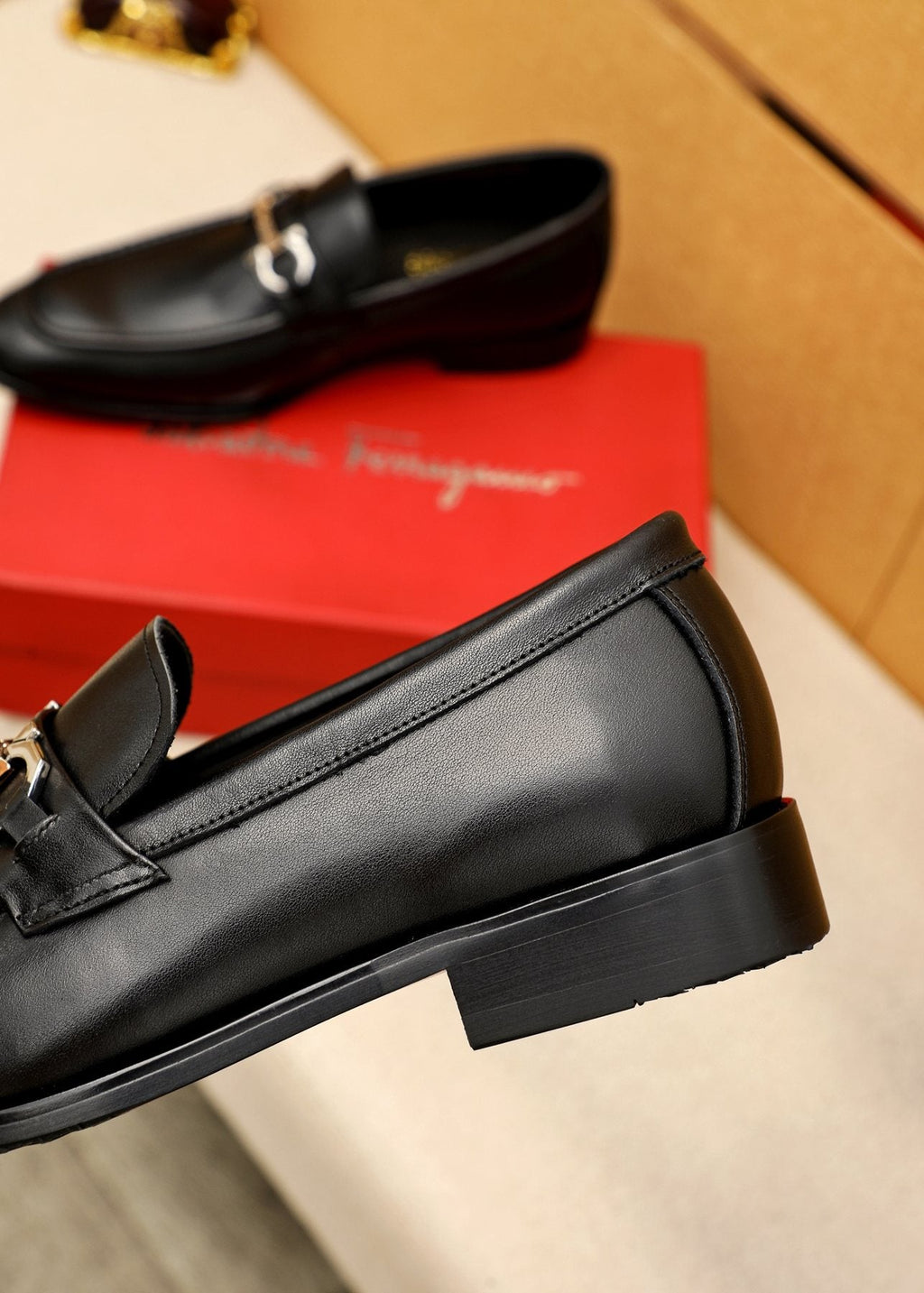 Salvatore Ferragamo Black Buckle Loafers — detail