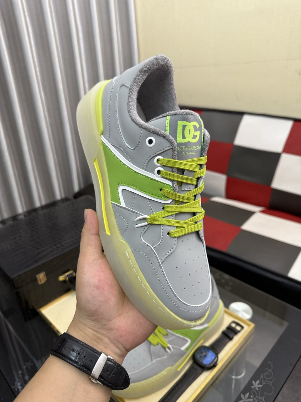 Dolce & Gabbana Lime Accent Low-Top Sneakers — model