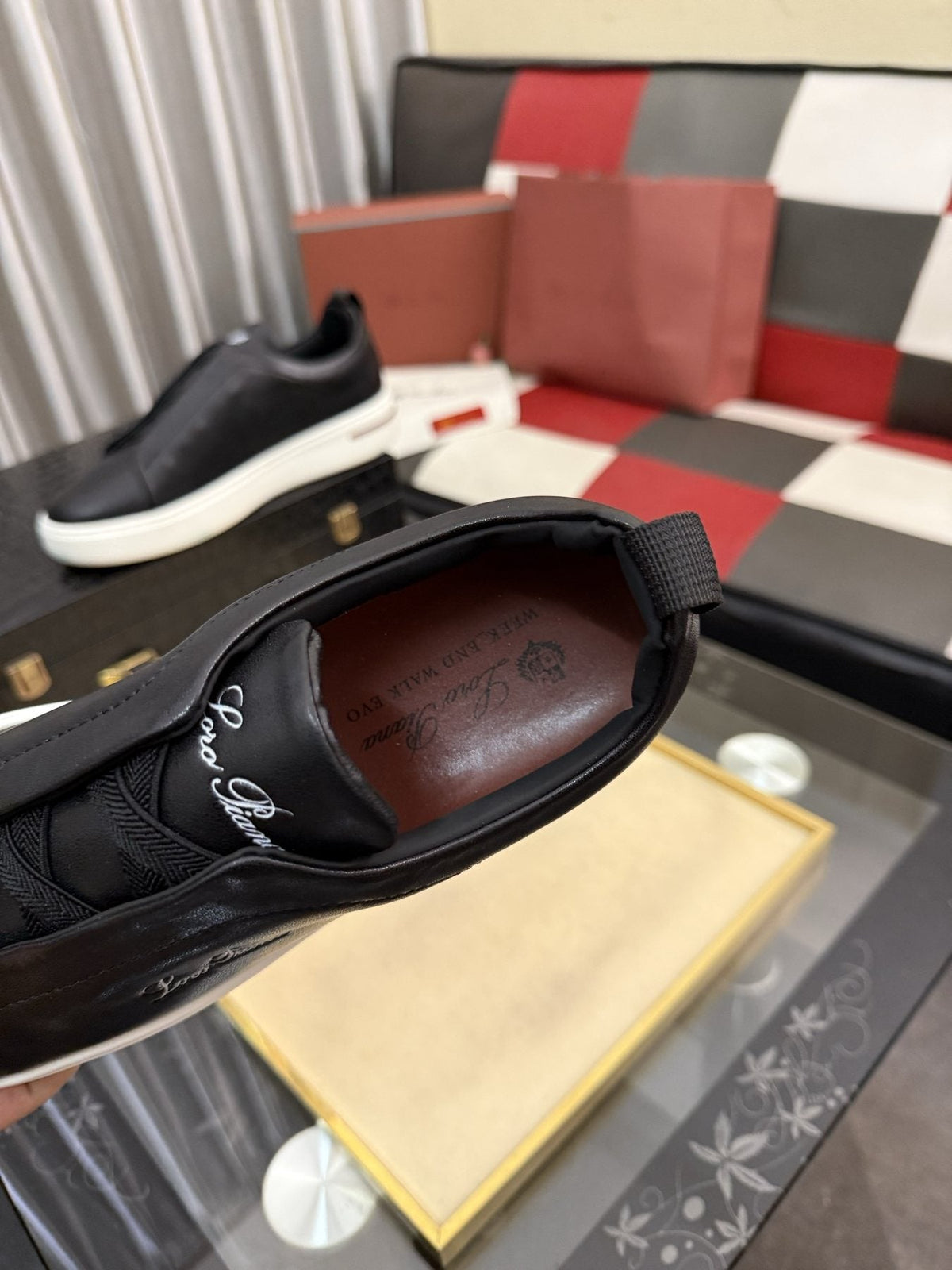 Loro Piana Black Slip-On Sneakers — front