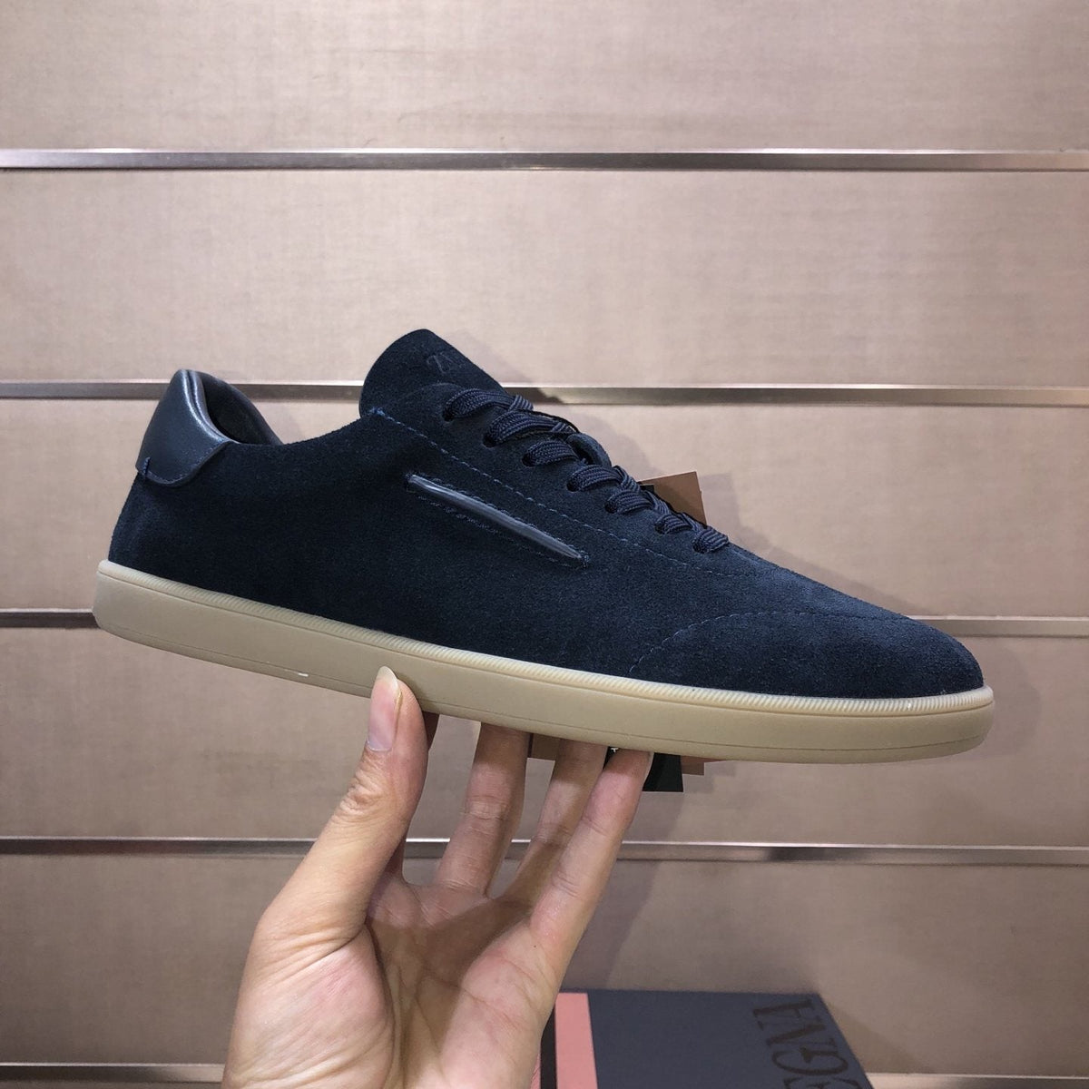 Zegna Navy Suede Sneakers — side