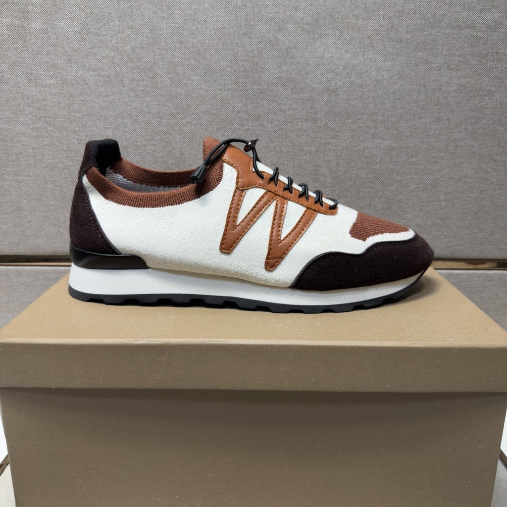 White, Brown & Tan Panel Sneakers — side