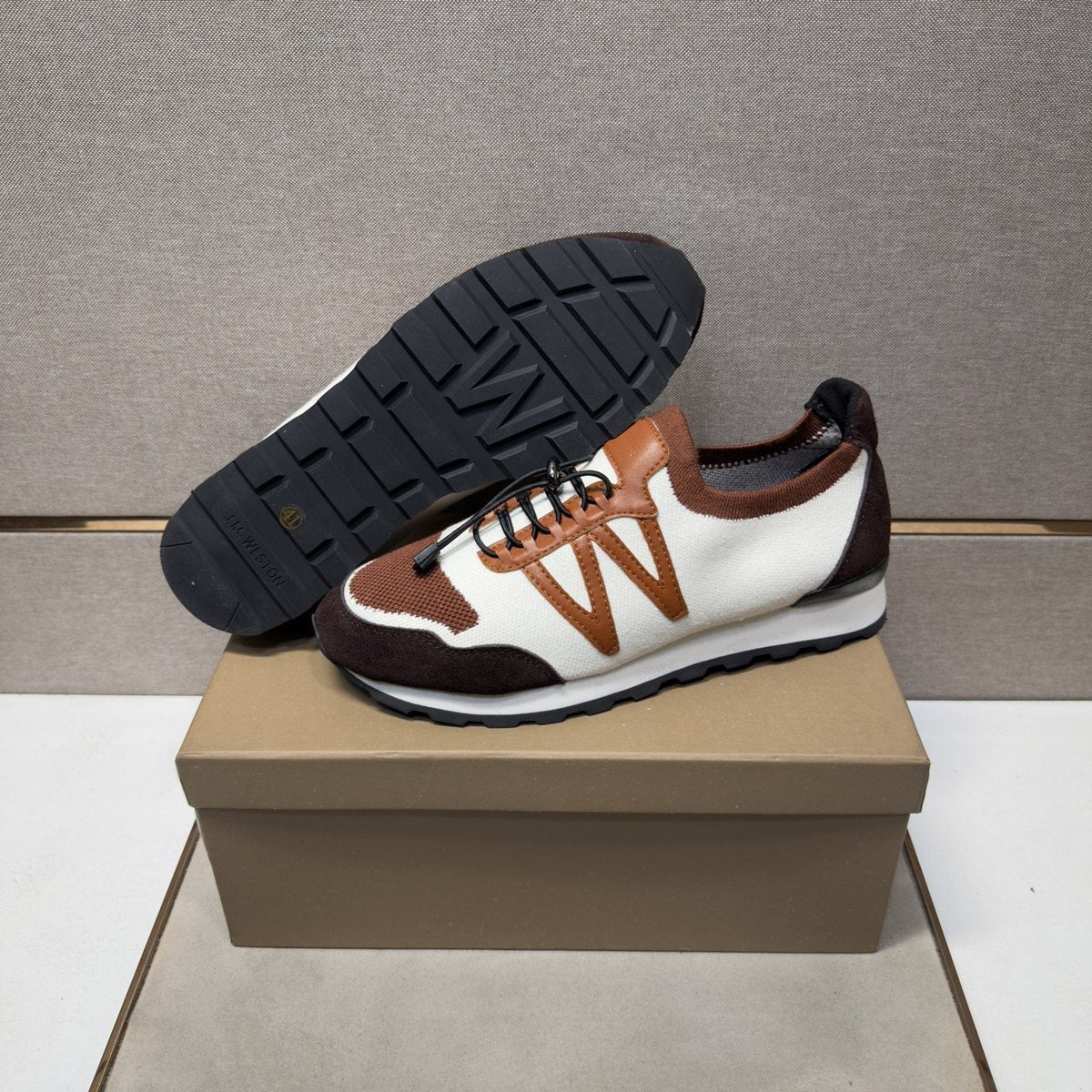 White, Brown & Tan Panel Sneakers — detail