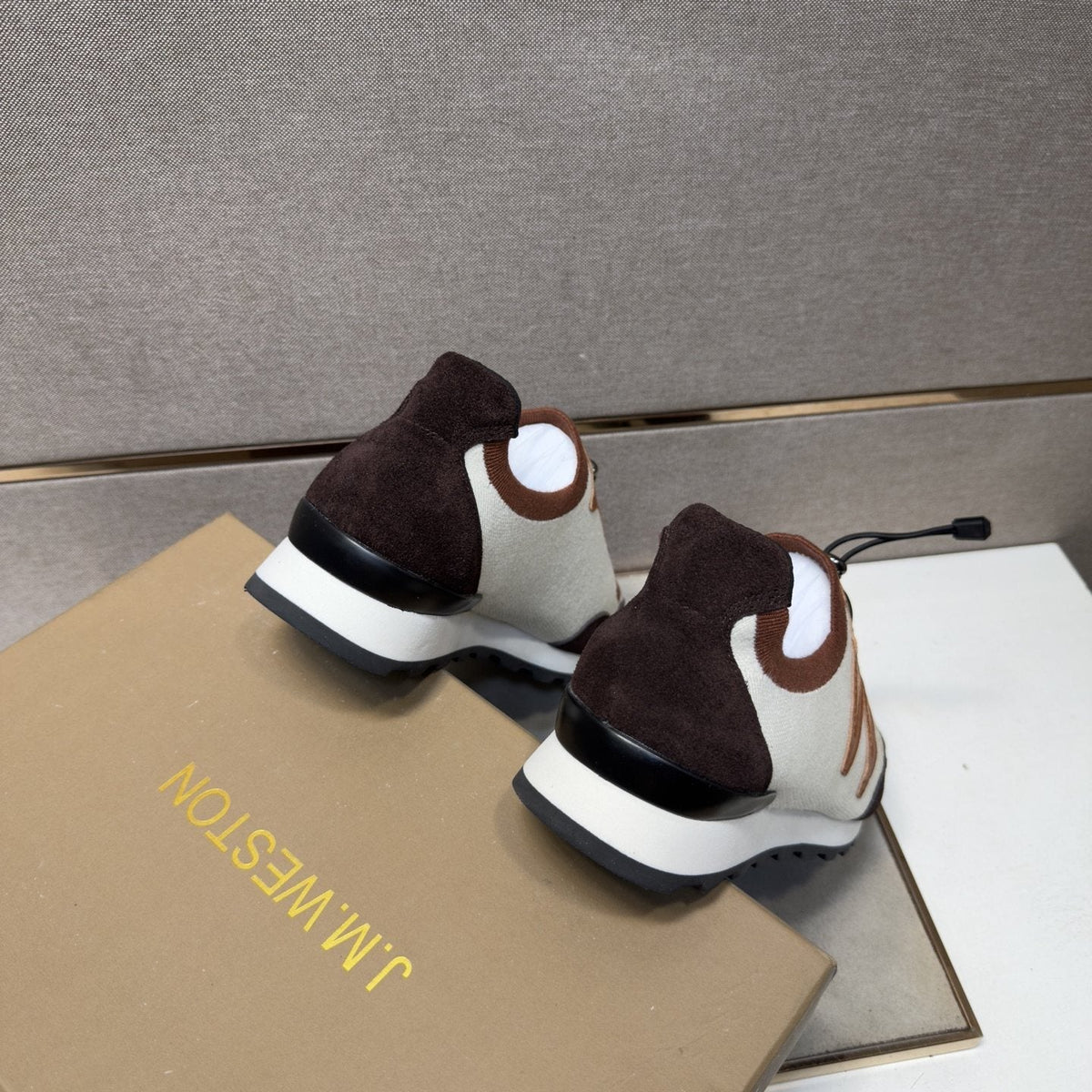 White, Brown & Tan Panel Sneakers — back