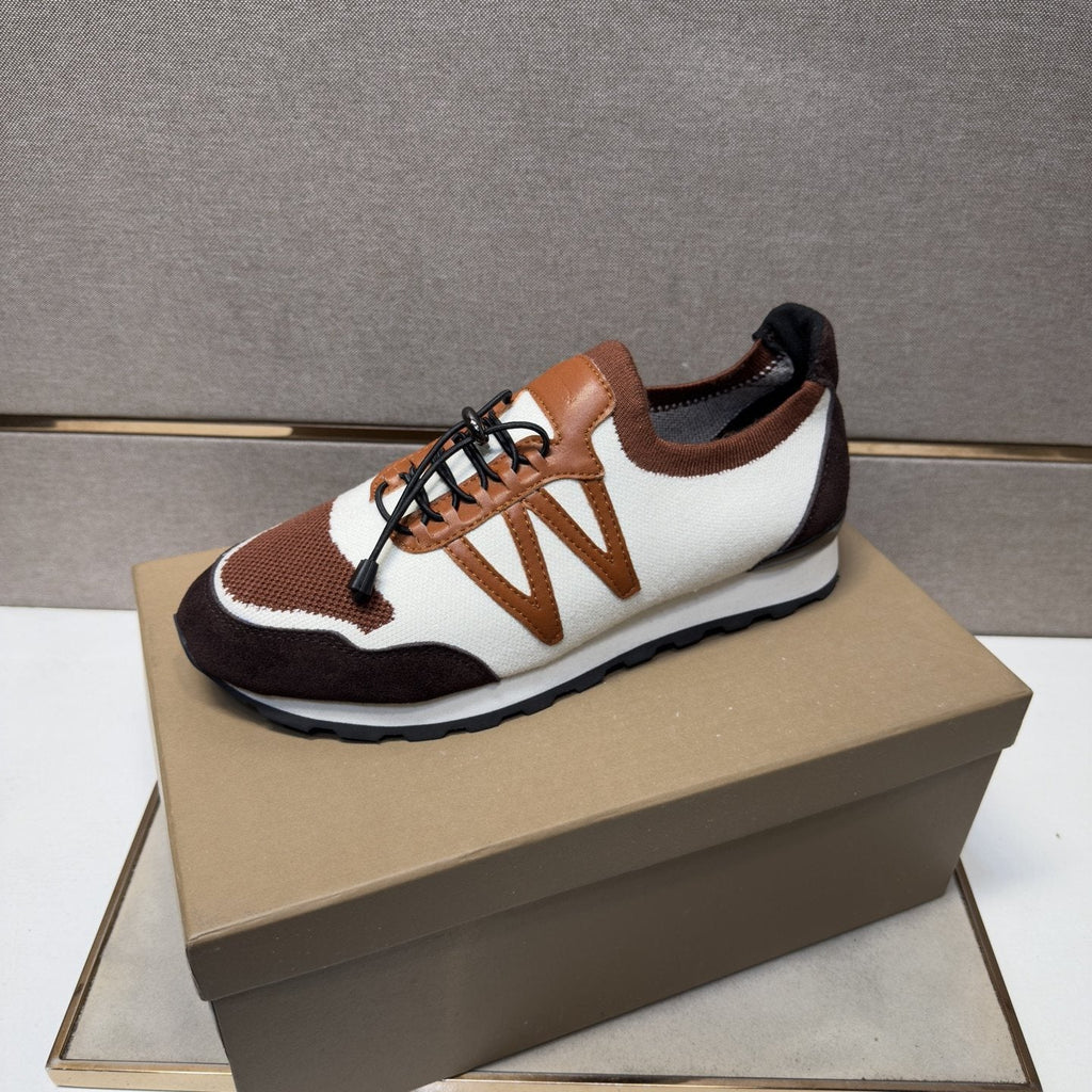 White, Brown & Tan Panel Sneakers — front