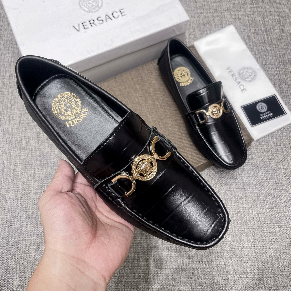 Versace Black Gold Hardware Loafers — model