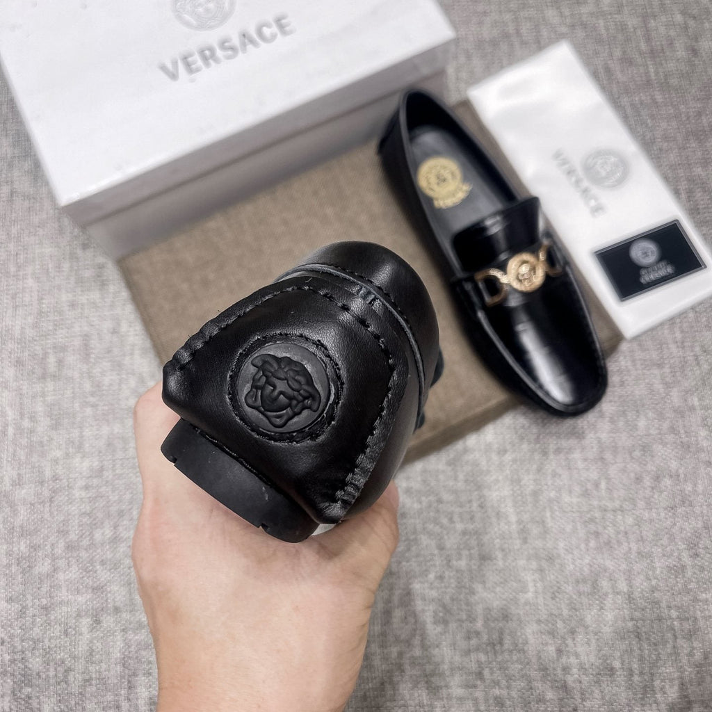 Versace Black Gold Hardware Loafers — detail