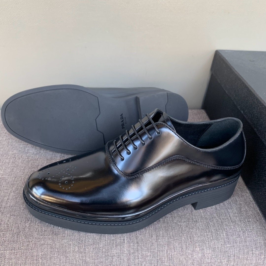 PRADA Black Brogue Lace-Up Dress Shoes — side
